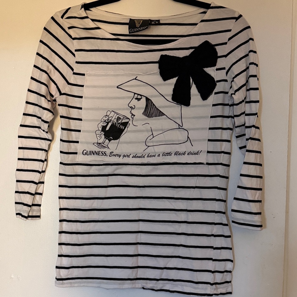 Guinness Black and White Striped Top with Bow